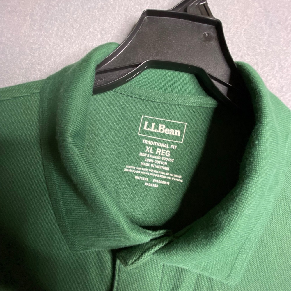 LLBean Mens Traditional Fit Polo‎ Shirt XL REG Green Short Sleeve Pocket Tee